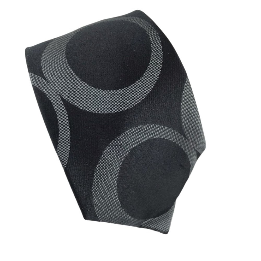 New NWT Men's Designer Tie 100% Silk BCBG Attitude - Black with Silver Circles